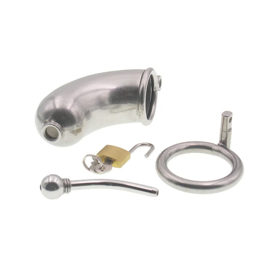 304 Stainless Steel Male Chastity Cage with Urethral Catheter – Secure Locking Device for Men