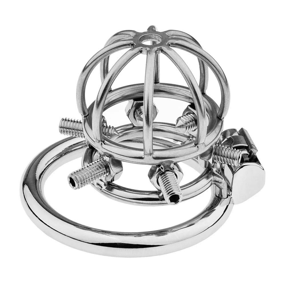 Stainless Steel Male Chastity Device – Spiked Ring and Locking Belt Design