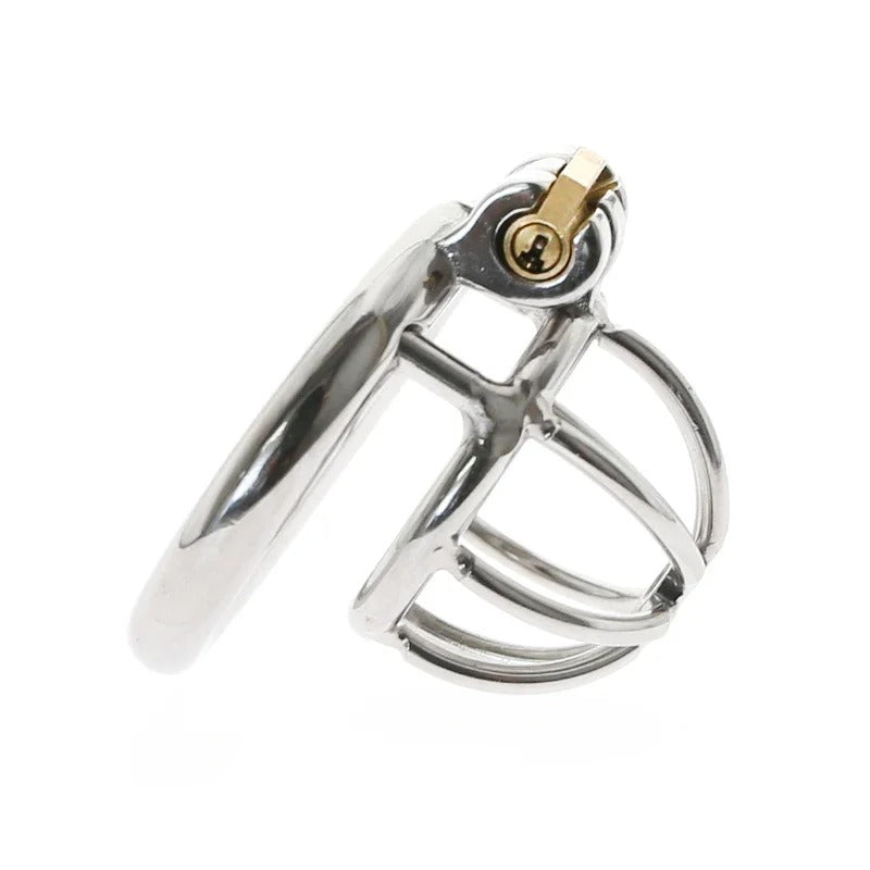 Stainless Steel Male Chastity Device with Urethral Catheter and Anti-Off Ring