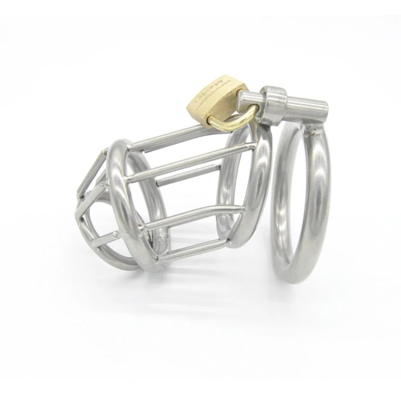 Stainless Steel Male Chastity Device with Cage, Ring and Padlock Ergonomic Chastity Belt for Men