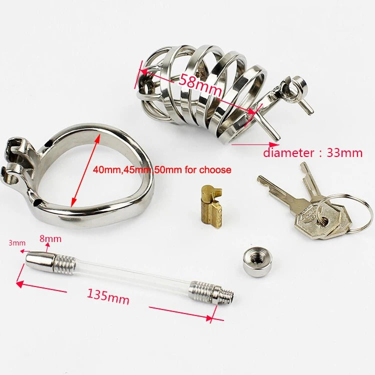 Stainless Steel Stealth Lock Male Chastity Device with Urethral Catheter
