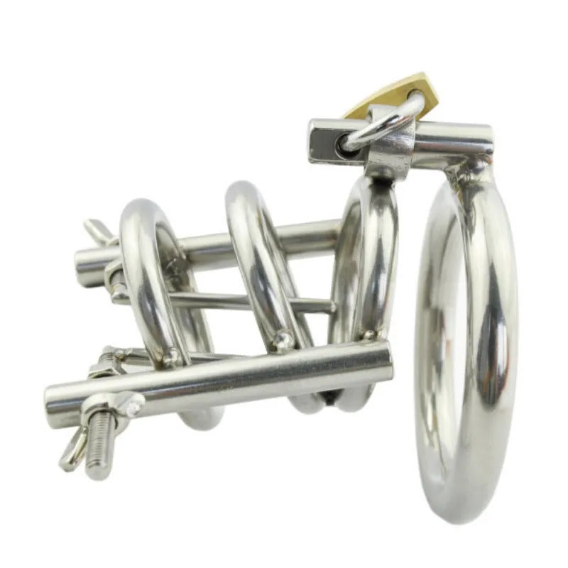 Stainless Steel Men’s Chastity Device Ring & Plug Set