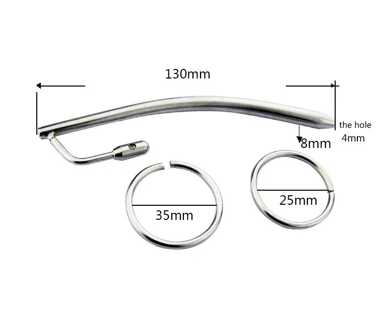 Stainless Steel Men’s Hollow Urethral Plug With 2 Size Ring