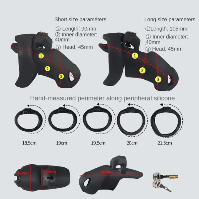 New Model Silicone Male Chastity Cage – Lightweight Lock with 5 Rings, Black & Pink