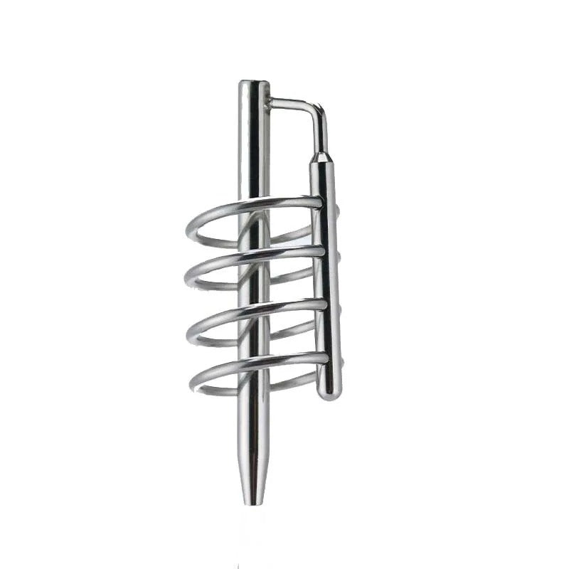 Men’s Stainless Steel Chastity Cage with 4 Rings – Urethral Sounding