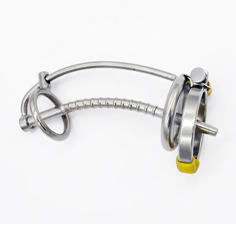 Male Stainless Steel Chastity Device with Catheter Attachment