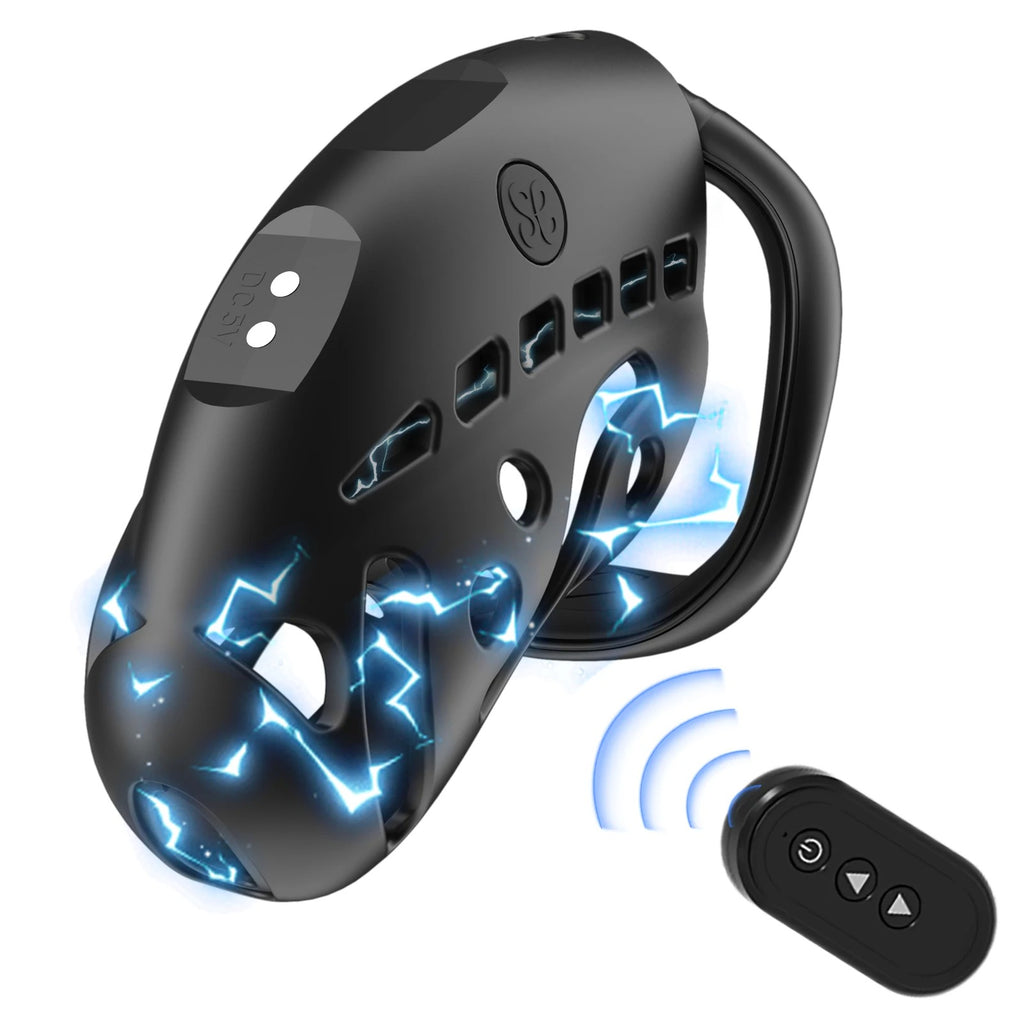 Remote Control Electric Chastity Cage – Male Locking Device with Plug & Adjustable Rings