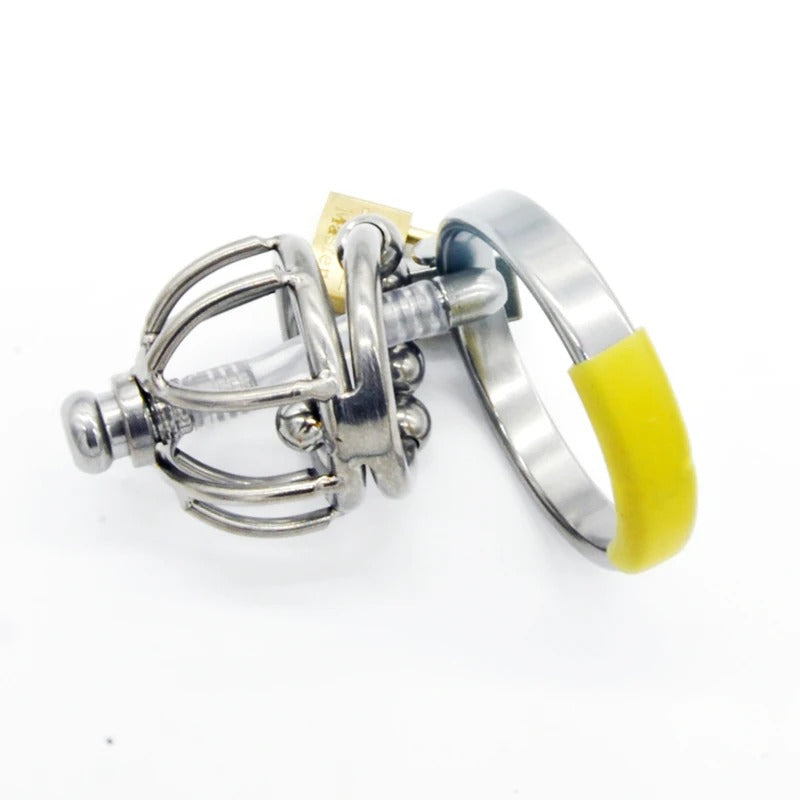 Stainless Steel Male Chastity Device Small Beads – Locking Cage with Catheter and Ring