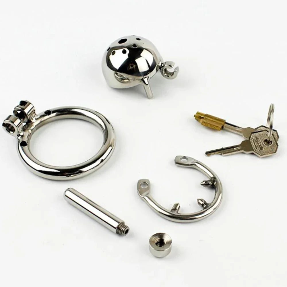 Super Small Stainless Steel Male Chastity Device – Removable Sound and Spiked Ring Design