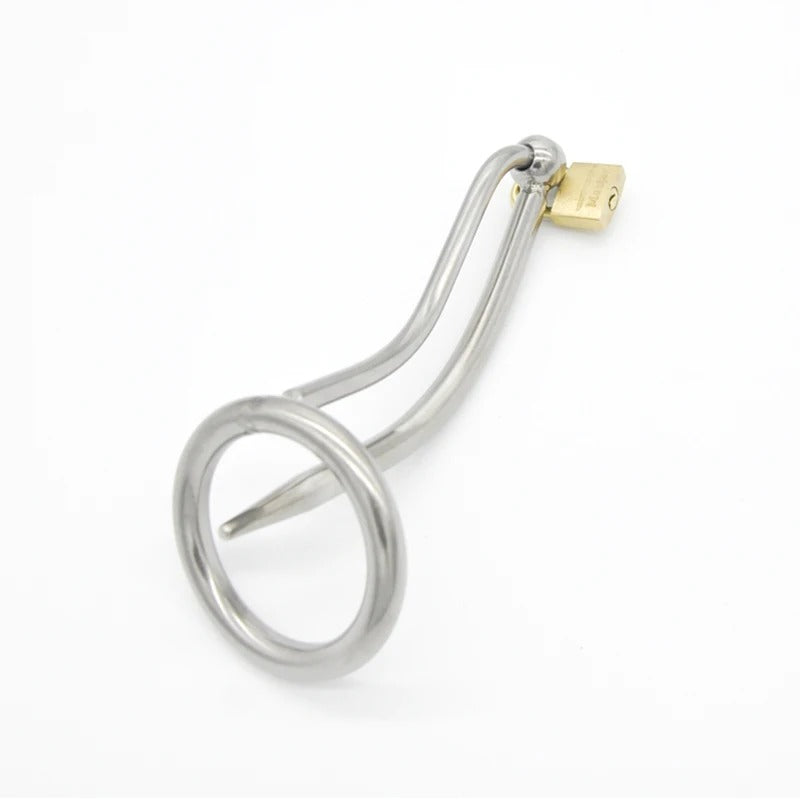 Steel Male Chastity Device with Catheter and Chastity Cage Ring Medical Grade Steel