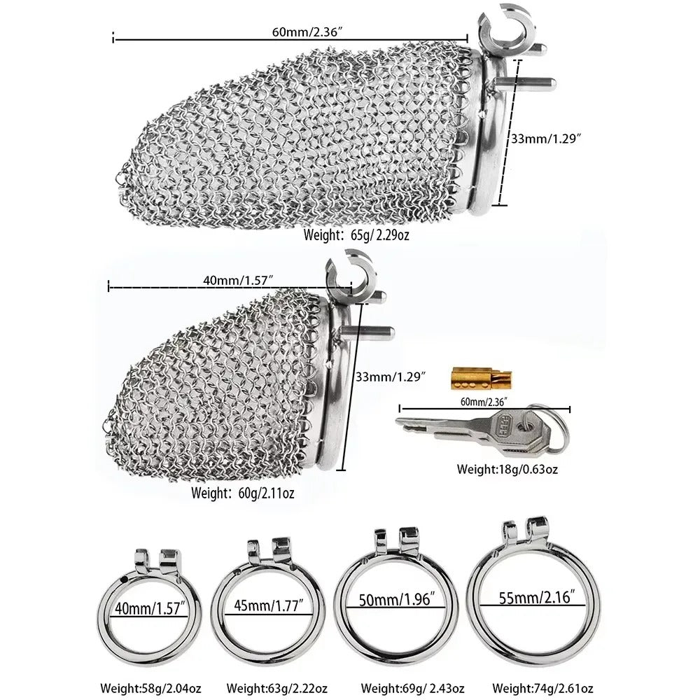 Mesh Design Stainless Steel Male Chastity Device – Soft Armor Style Locking Cage