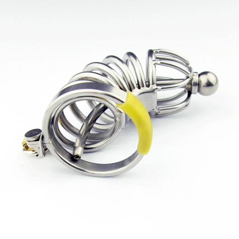 Stainless Steel Long Male Chastity Device with Urethral Catheter