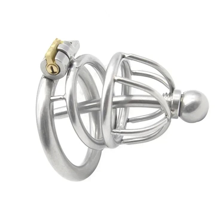 Male 304 Stainless Steel Chastity Device with Urethra Catheter Medium Cage