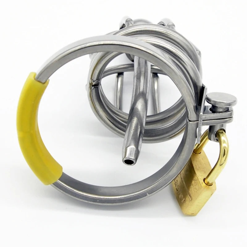 Metal Stainless Steel Male Chastity Cage with Catheter Plug