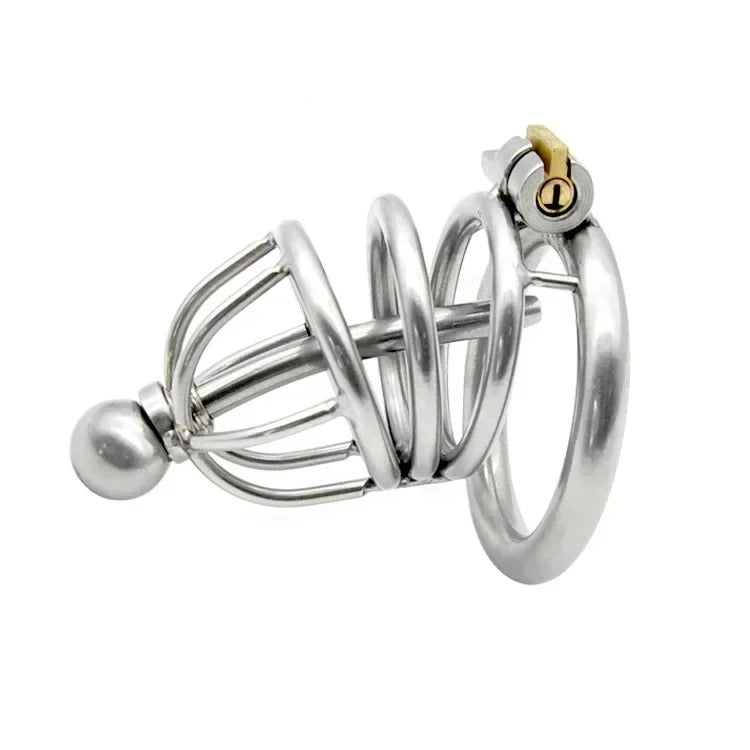 Male 304 Stainless Steel Chastity Device with Urethra Catheter Large Cage