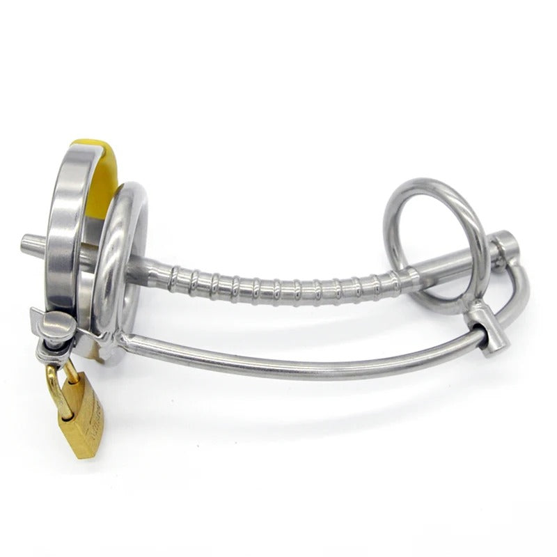 Male Stainless Steel Chastity Device with Catheter Attachment