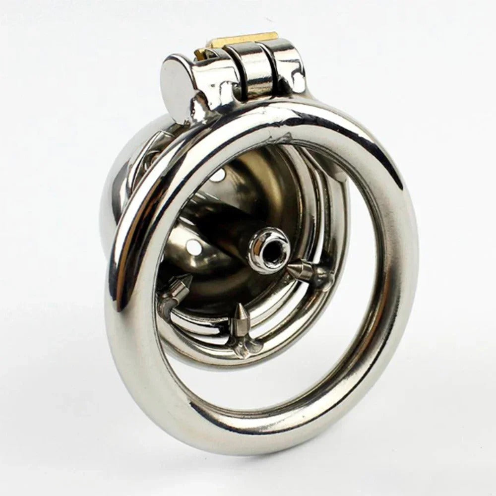 Super Small Stainless Steel Male Chastity Device – Removable Sound and Spiked Ring Design