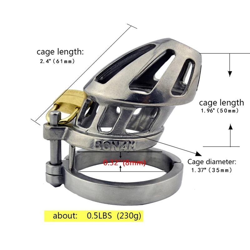 Stainless Steel Male Chastity Cage with High-Grade Steel Ring