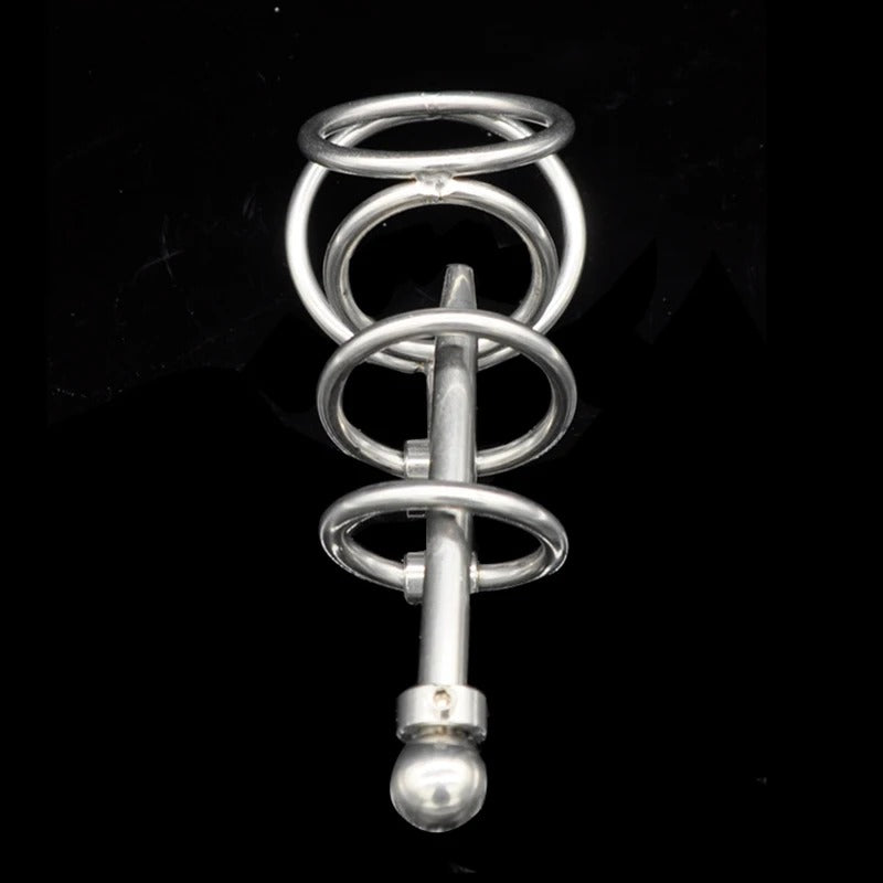 Stainless Steel Chastity Device with Urethral Catheter Plug for Male