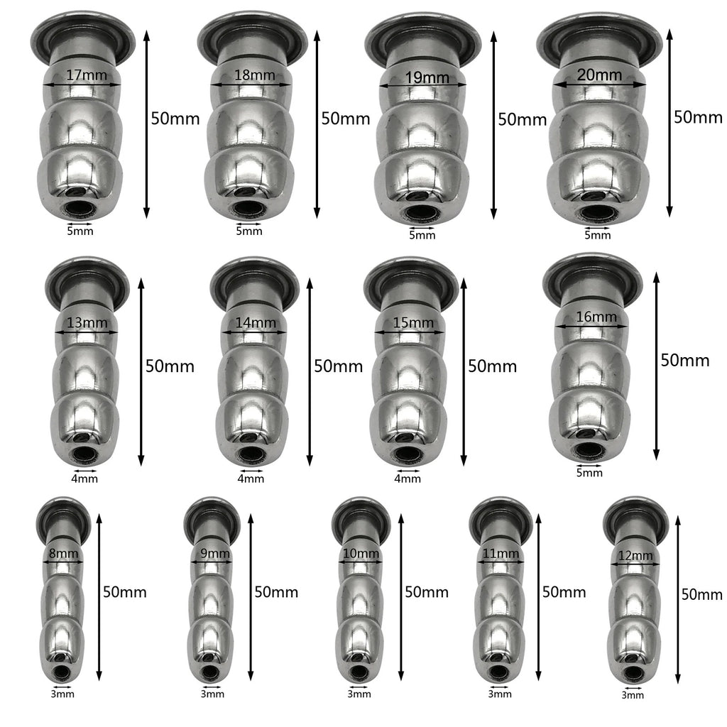 Stainless Steel Urethral Sound for Men | Hollow Rod | Plug Size 8mm–20mm