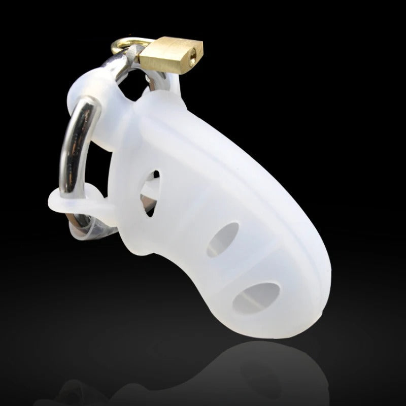 Male Extreme Silicone Chastity Device with Stainless Steel Adjustable Ring and Padlock