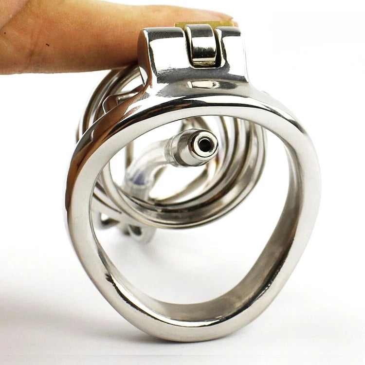Stainless Steel Stealth Lock Male Short Chastity Device with Urethral Catheter