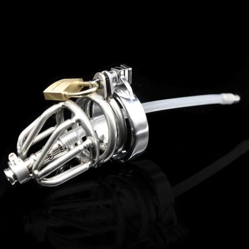 Stainless Steel Standard Male Chastity Device with Catheter Mini