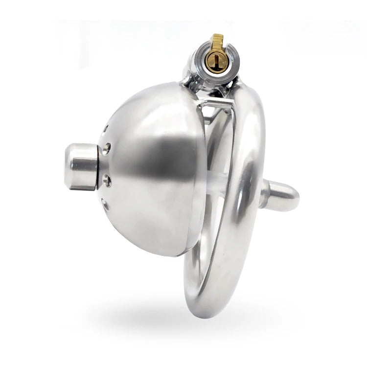 Small Stainless Steel Male Chastity Device with Urethral Catheter and Lock