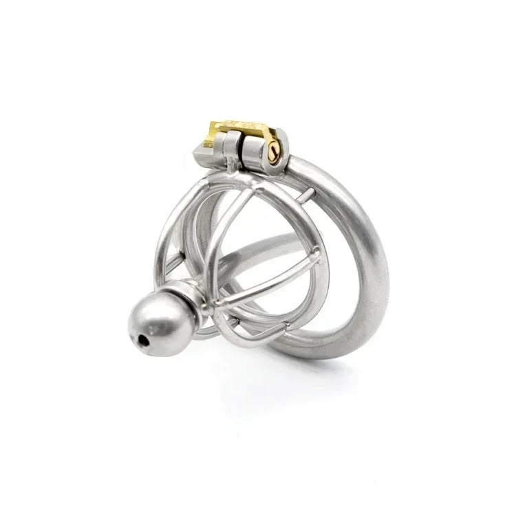 Male 304 Stainless Steel Chastity Device with Urethra Catheter Small Cage