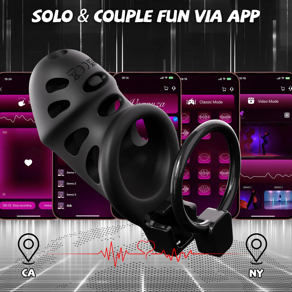 App-Controlled Vibrating Chastity Cage – Smart Lock Device with 10 Vibration Modes & Remote Control