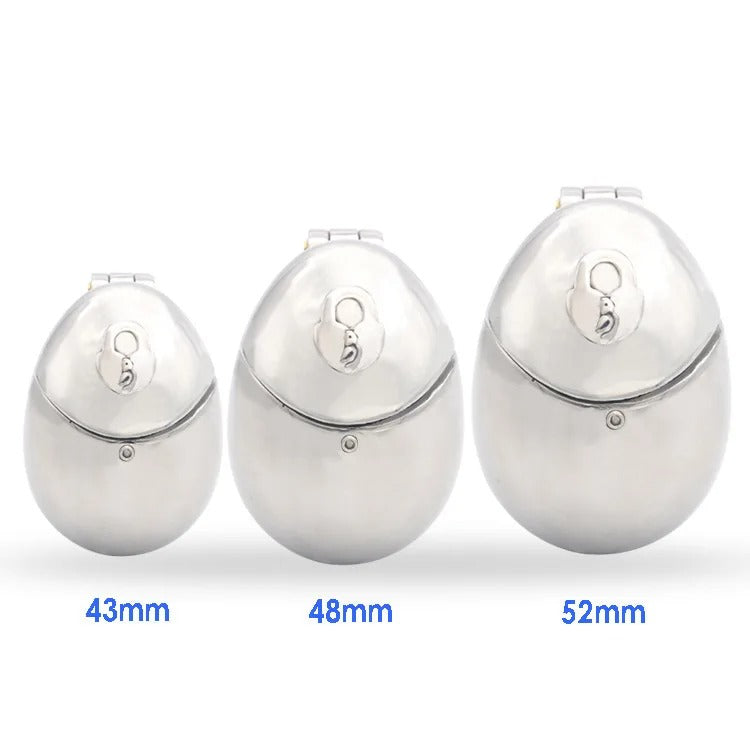 Egg Bondage Stainless Steel Male Chastity Device with Spiked Ring & Scrotum Stretcher – Secure Locking BDSM Restraint