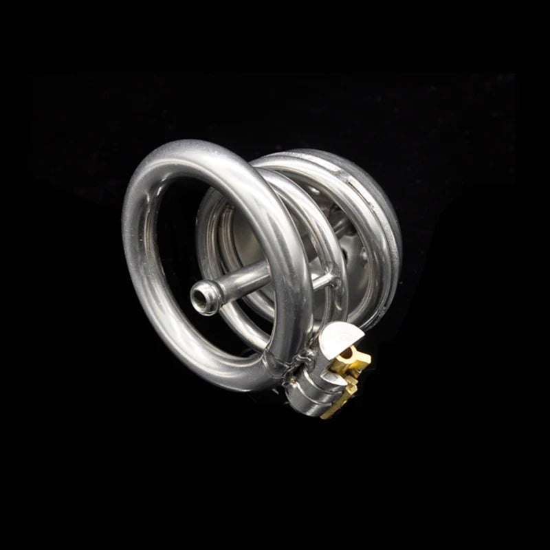 Stainless Steel Male Chastity Device with Catheter and Magic Lock Ring