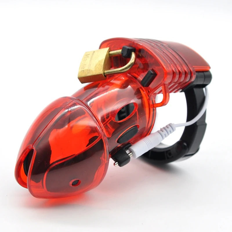 Plastic Electro Shock Male Chastity Device with Adjustable Cuff Ring