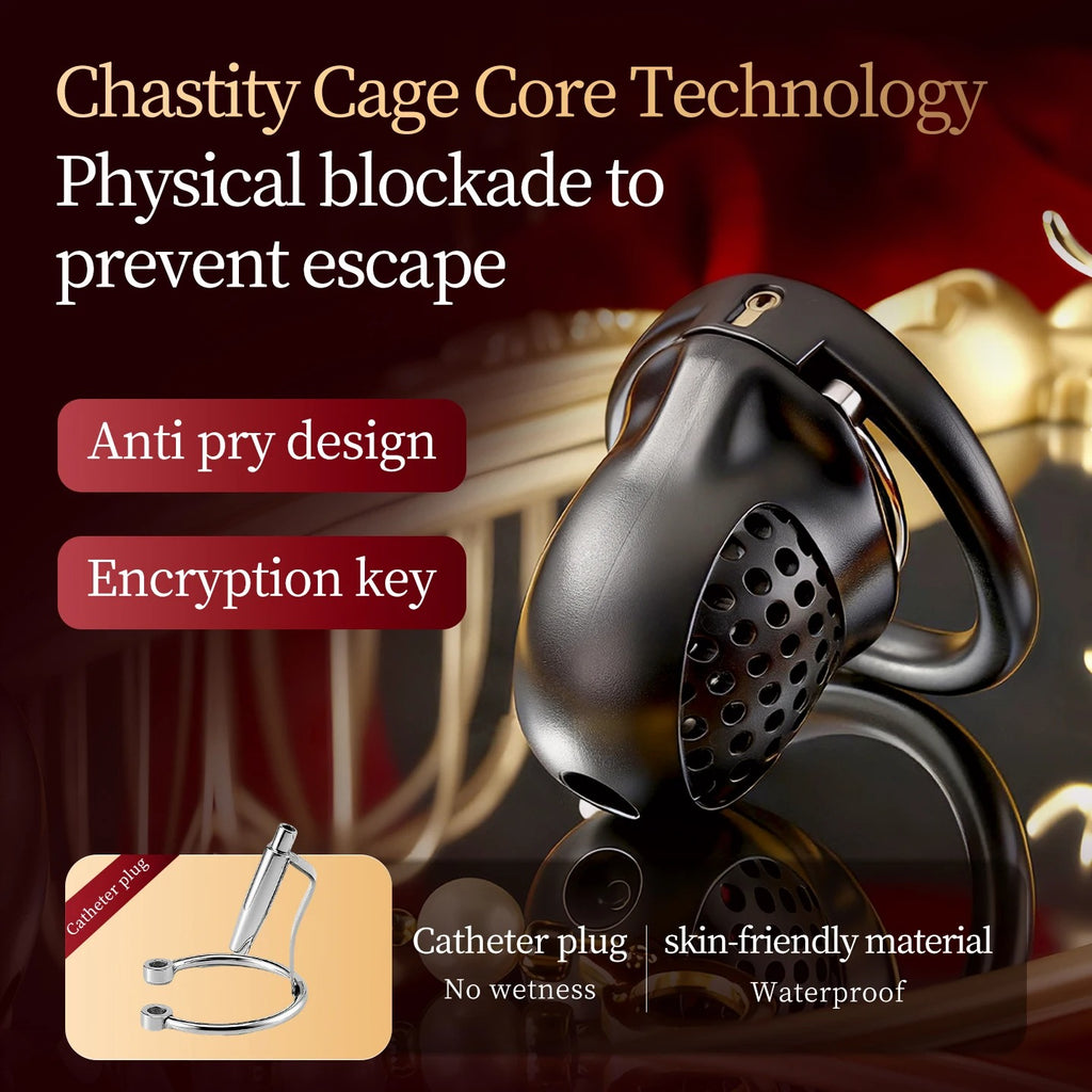 Resin Male Chastity Cage with Lock – Breathable Design with 5 Adjustable Rings