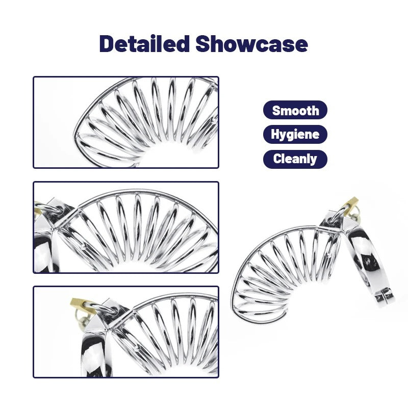 Stainless Steel Male Chastity Cage with Urethral Lock – Secure Metal Restriction Device BDSM
