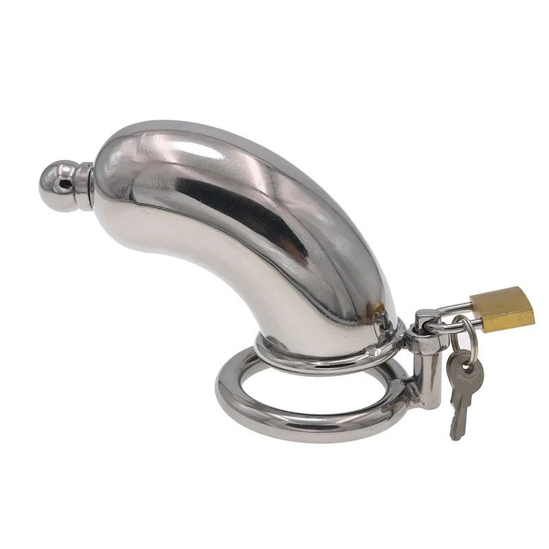 304 Stainless Steel Male Chastity Cage with Urethral Catheter – Secure Locking Device for Men