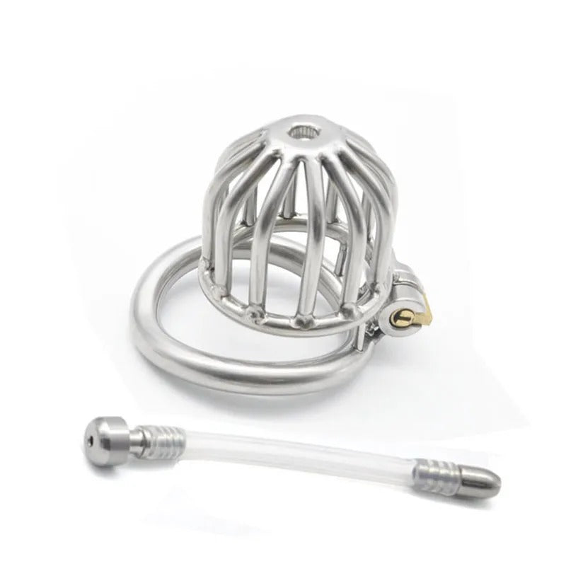 Stainless Steel Chastity Device with Curved Ring