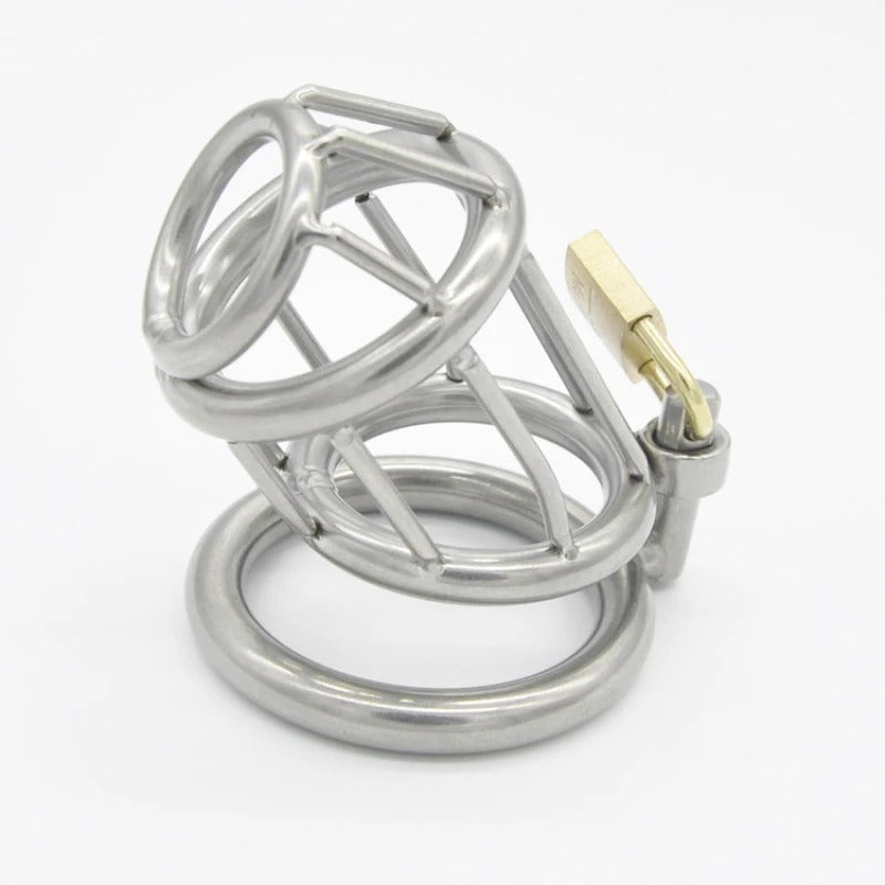 Stainless Steel Male Chastity Device with Cage, Ring and Padlock Ergonomic Chastity Belt for Men