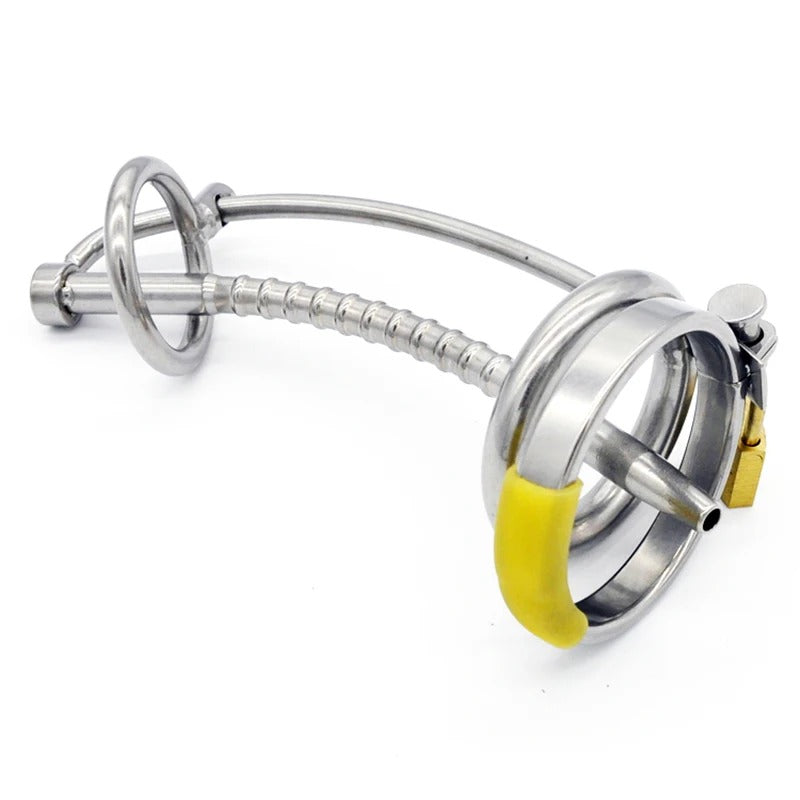 Male Stainless Steel Chastity Device with Catheter Attachment