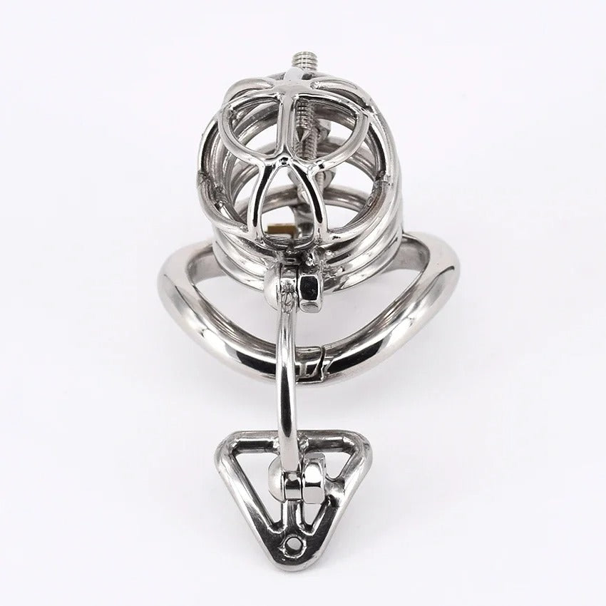 Stainless Steel Male Chastity Cage with Removable Spikes and Scrotum Stimulator