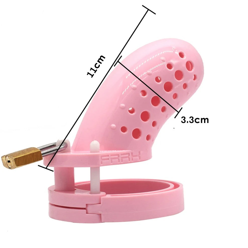 Porous Male Chastity Cage with 5 Rings – Lightweight Device with Brass Lock & Tags