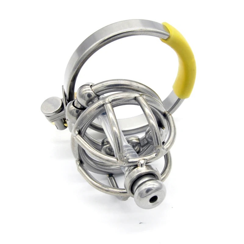 Stainless Steel Male Chastity Device Small Beads – Locking Cage with Catheter and Ring