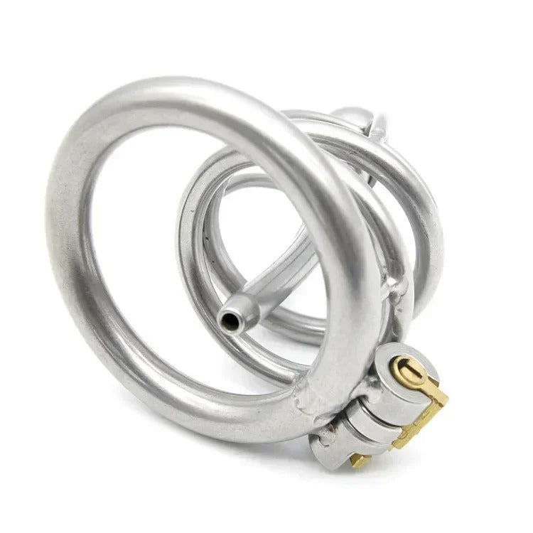 Male 304 Stainless Steel Chastity Device with Urethra Catheter Medium Cage