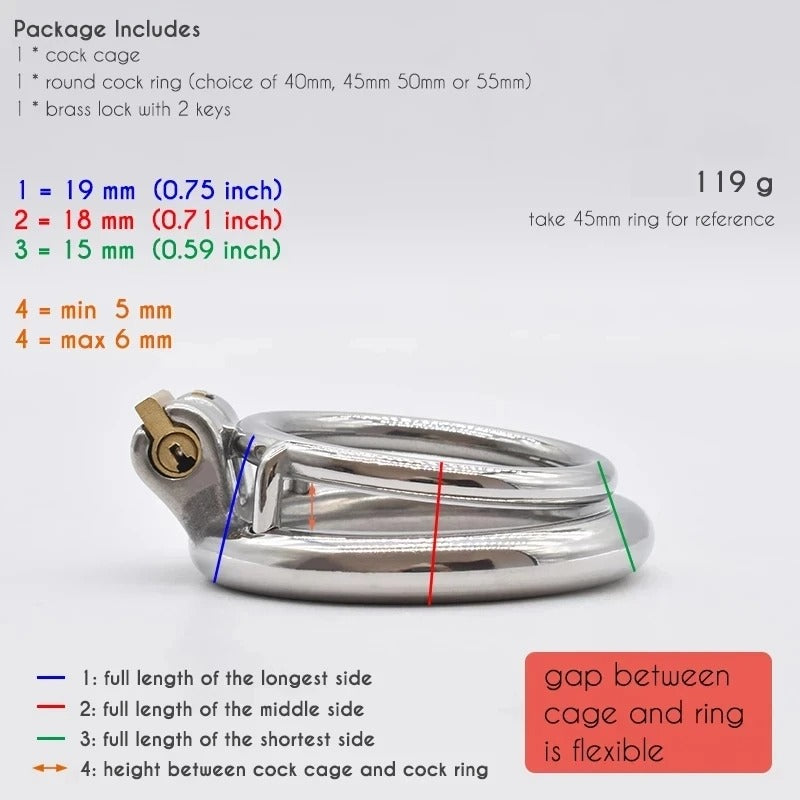 Stainless Steel Male Chastity Cage with Double Ring – Small Chastity Device
