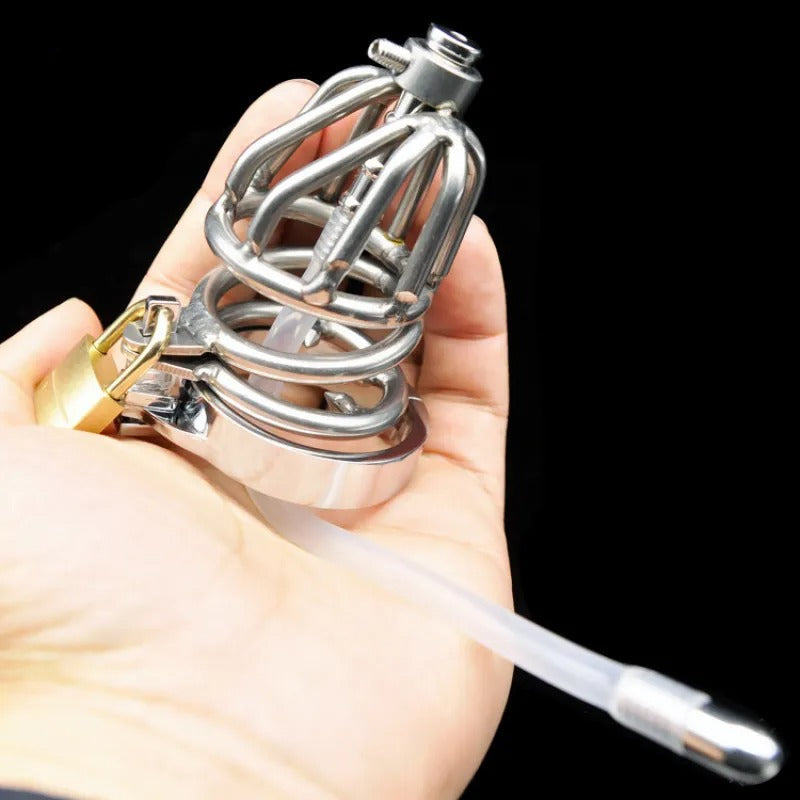 Stainless Steel Standard Male Chastity Device with Catheter Mini