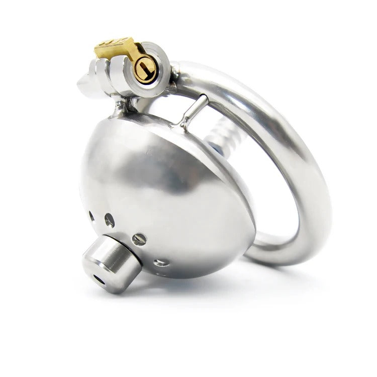 Small Stainless Steel Male Chastity Device with Urethral Catheter and Lock