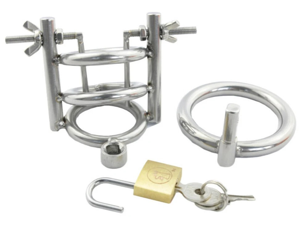 Stainless Steel Men’s Chastity Device Ring & Plug Set