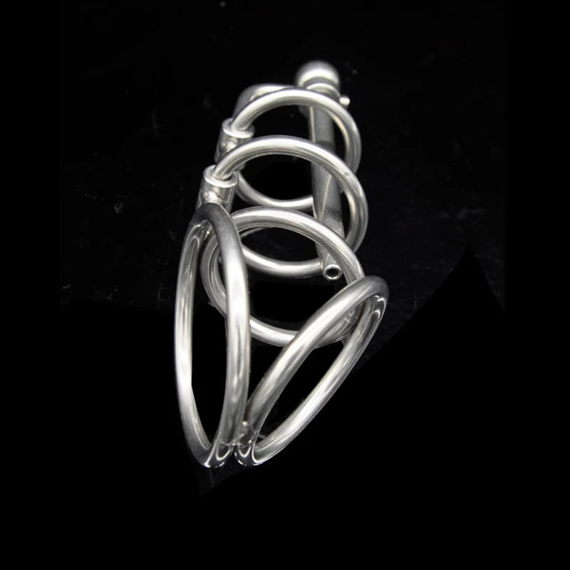 Stainless Steel Chastity Device with Urethral Catheter Plug for Male
