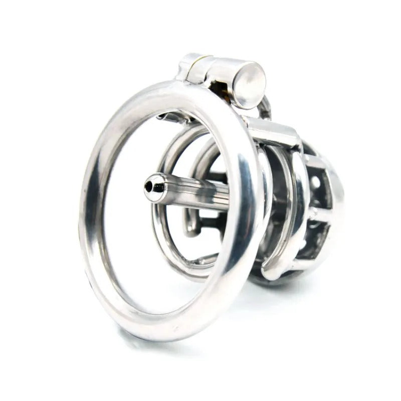 Stainless Steel Male Dual Use PA Chastity Device with Locking Ring