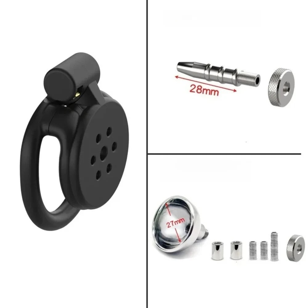 Chastity Cage 3D Flat with 4 Rings – CB Lock Device with Urethral Catheter for Men